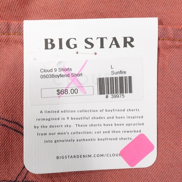 New! BIG STAR Boyfriend Shorts Womens Size L Orange Denim Fringe 35" Waist - Picture 6 of 9